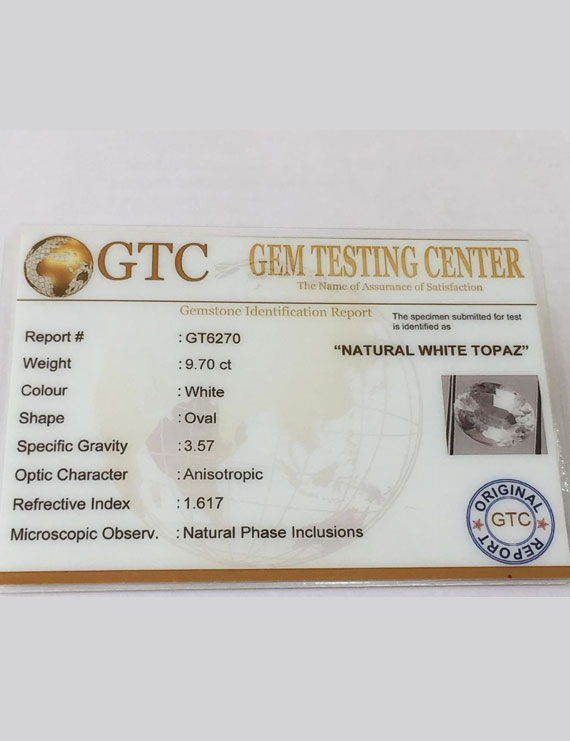 10.80 Ratti (9.70 ct) Natural Certified White Topaz